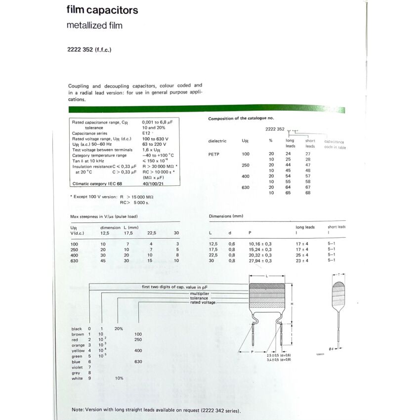 Philips 342 / 352 PETP Tropical Fish Capacitors