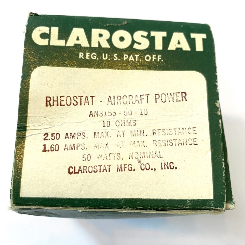 Clarostat Rheostat Aircraft Power 10 Ohm / 50W  AN3155-50-10